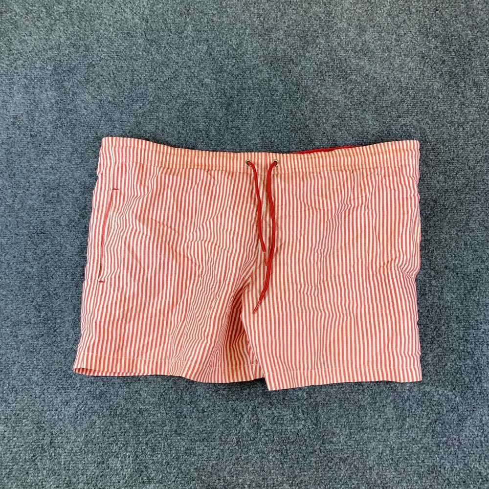 Zara Swimwear Shorts Mens L Red White Striped Mesh Lined Pockets Drawstring